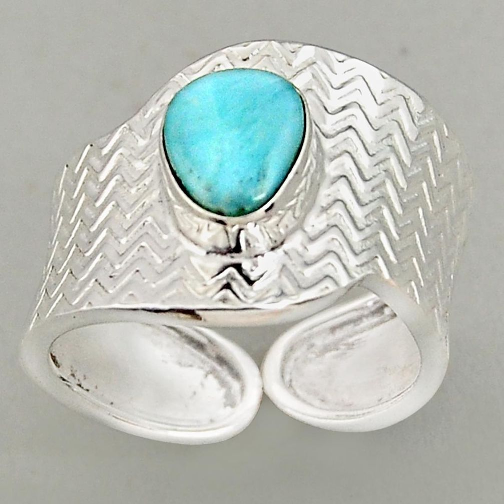 2.33cts natural blue larimar 925 silver adjustable solitaire ring size 8 p96099