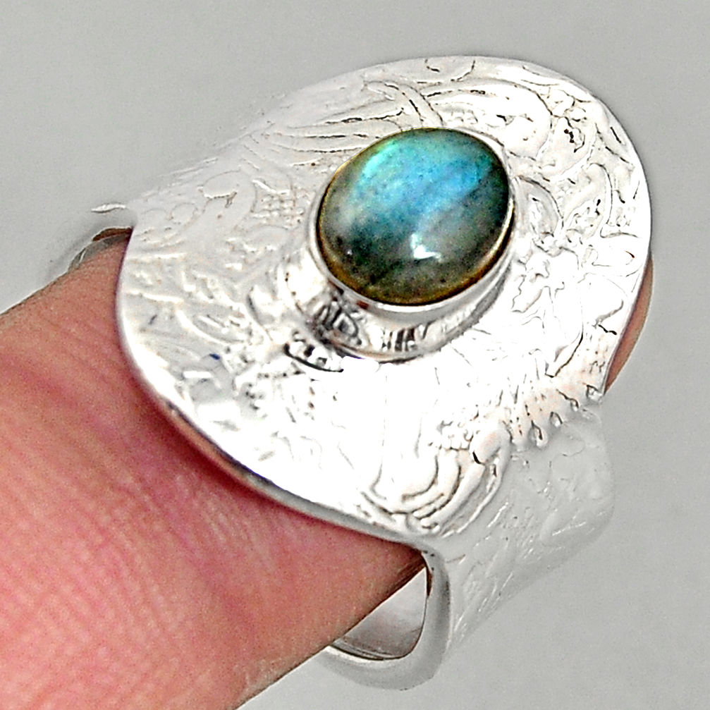 2.23cts natural blue labradorite silver adjustable solitaire ring size 8 p96103