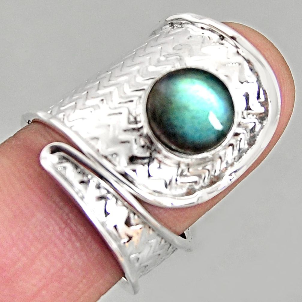 925 silver 3.28cts natural labradorite adjustable solitaire ring size 7 p96115