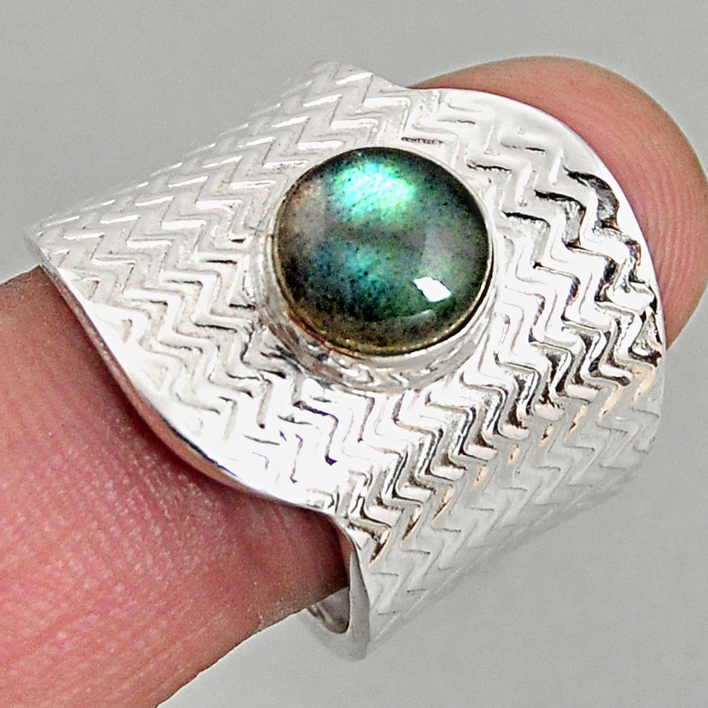 3.24cts natural labradorite 925 silver adjustable solitaire ring size 8.5 p96118