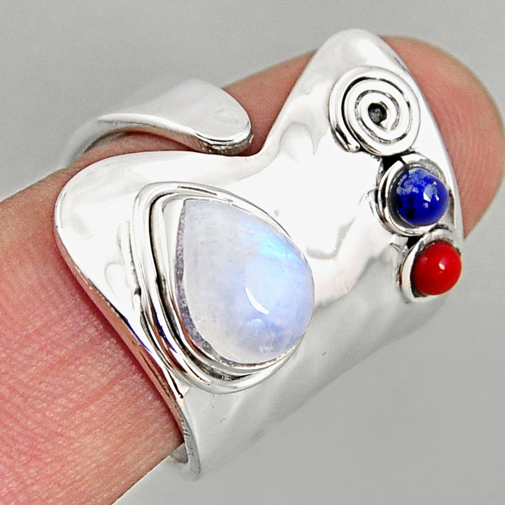 5.30cts natural rainbow moonstone 925 silver adjustable ring size 8 p96122