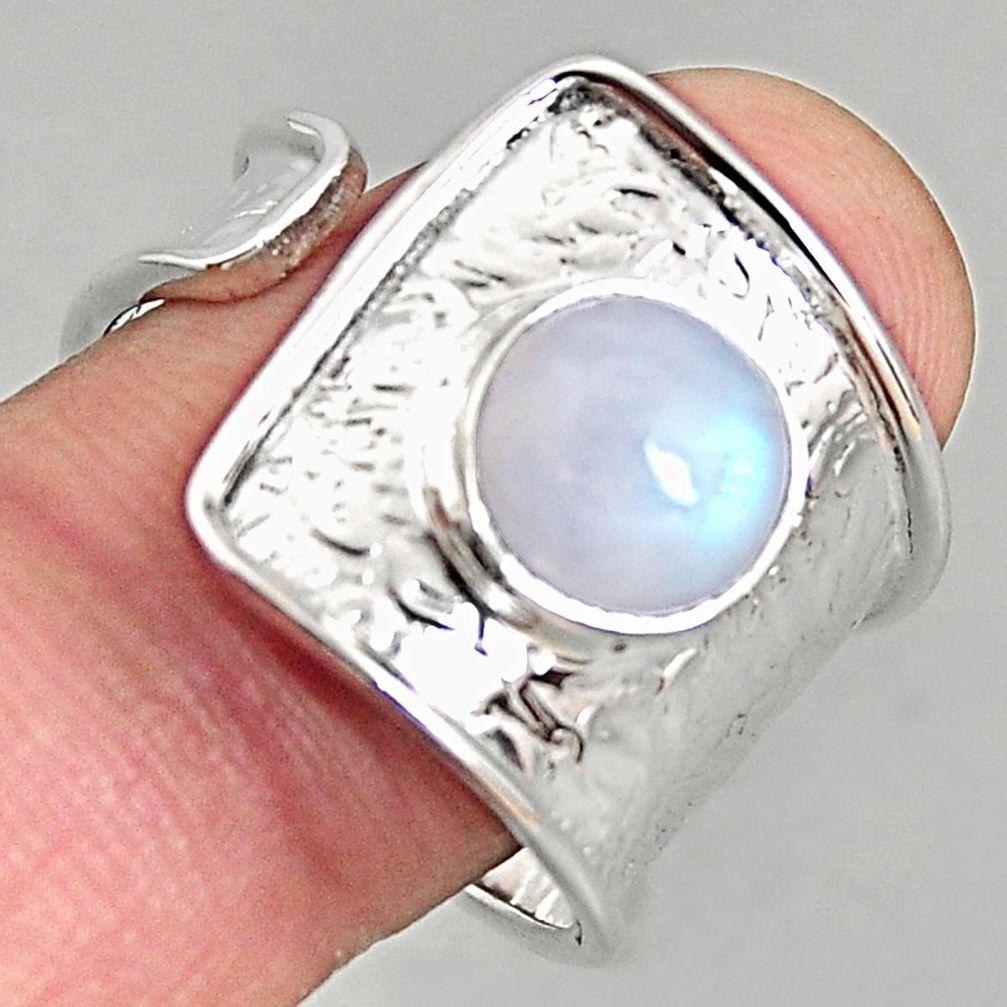 3.42cts natural rainbow moonstone silver adjustable solitaire ring size 8 p96124