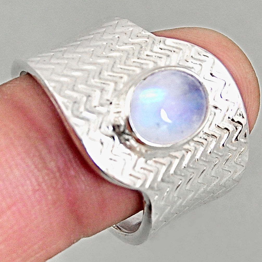 3.35cts natural rainbow moonstone silver adjustable solitaire ring size 8 p96130