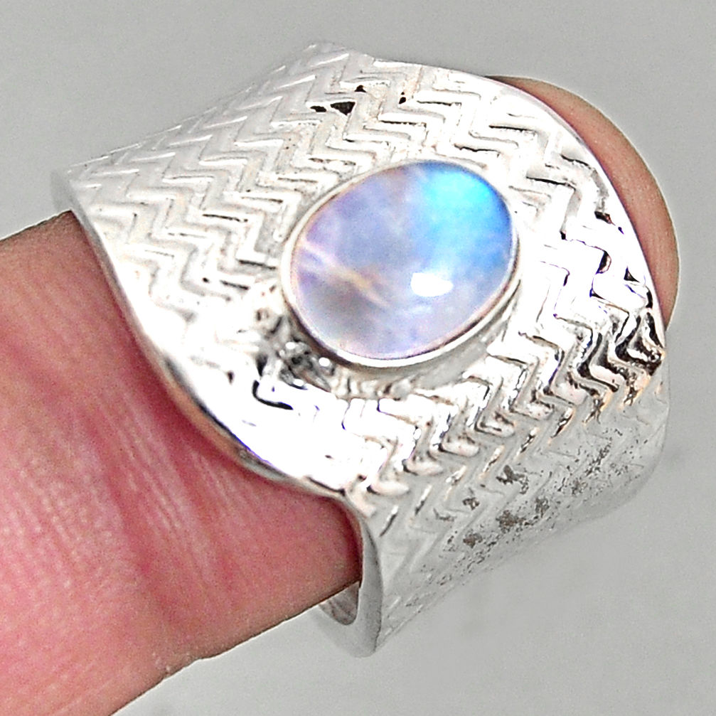 2.11cts natural rainbow moonstone silver adjustable solitaire ring size 8 p96138