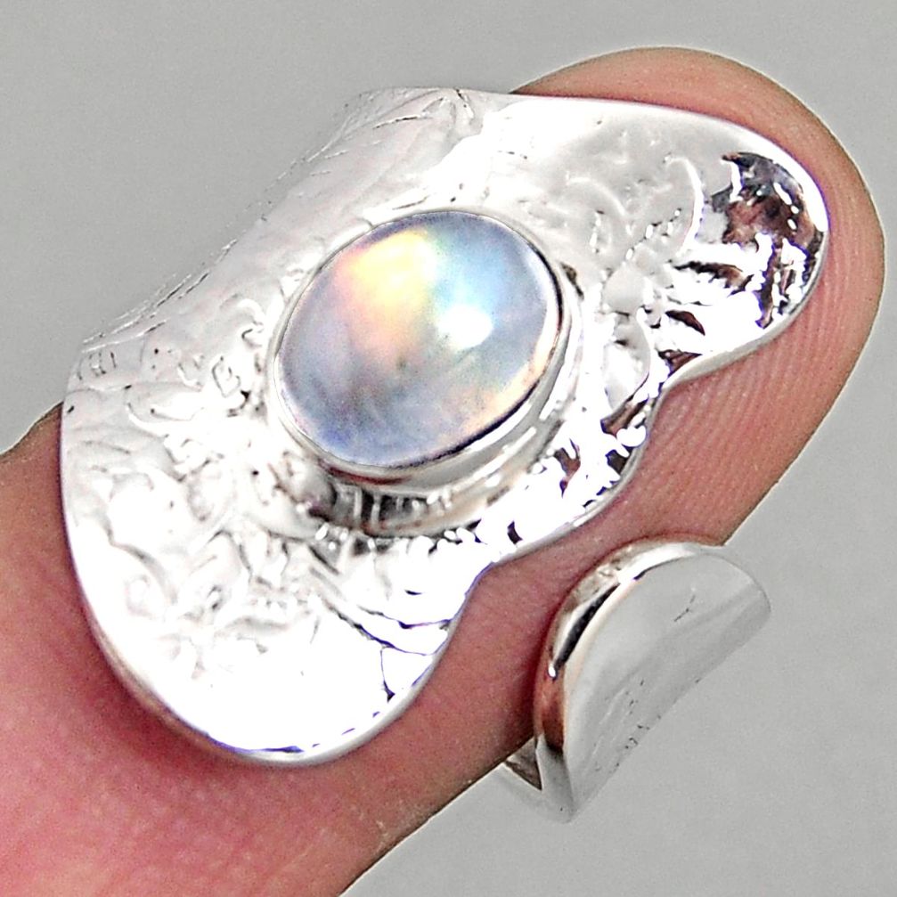 925 silver 3.19cts natural moonstone adjustable solitaire ring size 8 p96139