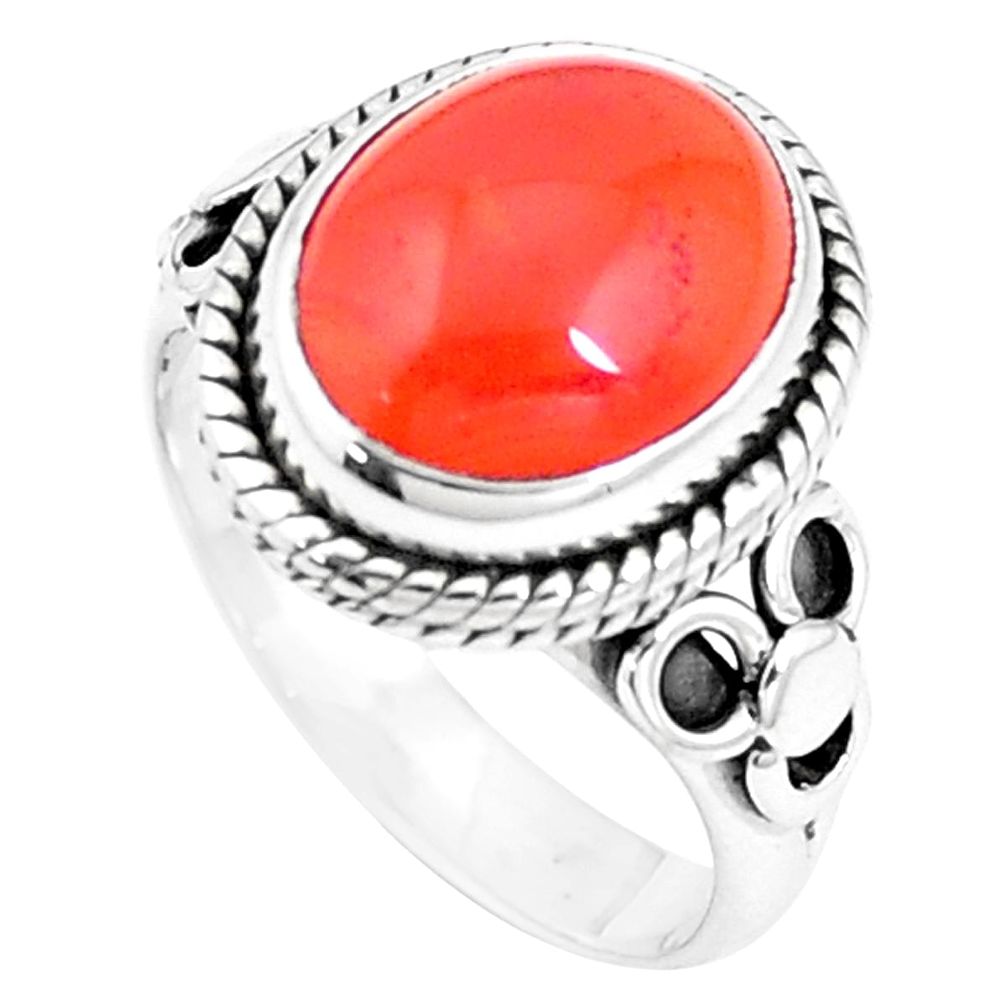 5.41cts natural orange cornelian 925 silver solitaire ring size 6.5 p9621