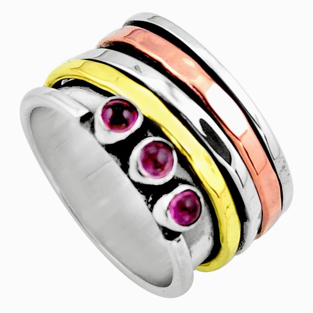 Victorian natural pink tourmaline silver rose gold spinner ring size 6.5 p96320