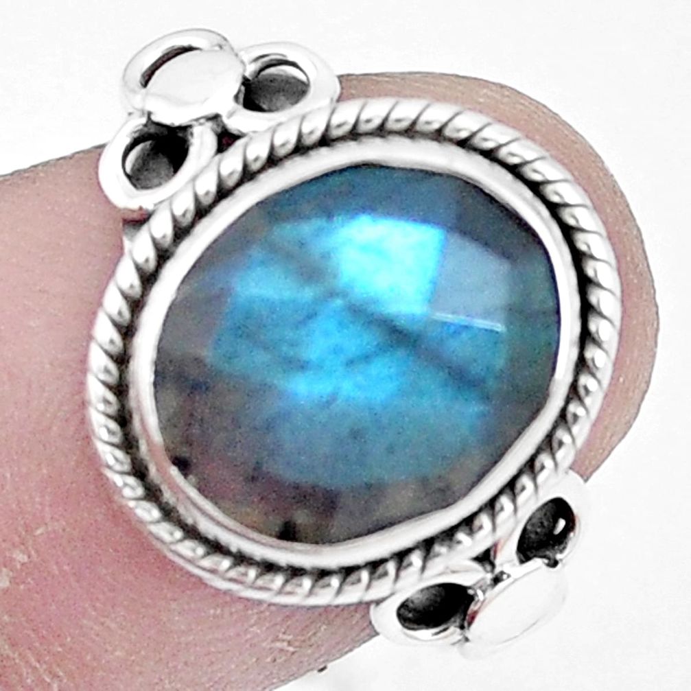 5.30cts natural blue labradorite 925 silver solitaire ring size 6.5 p9636