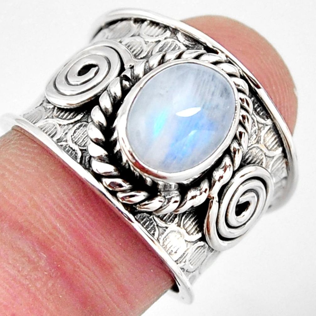 3.24cts natural rainbow moonstone 925 silver solitaire ring size 7 p96458