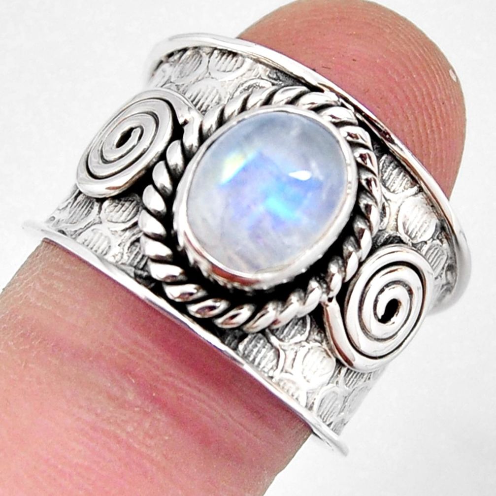 3.24cts natural rainbow moonstone 925 silver solitaire ring size 7.5 p96460