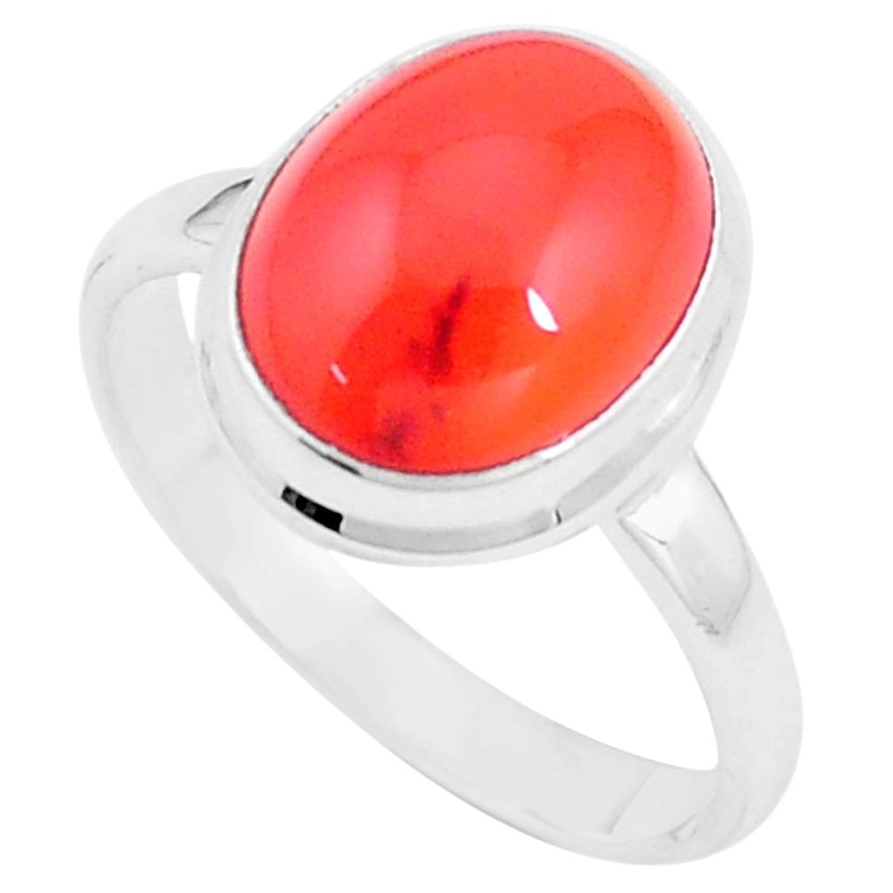 4.82cts natural orange cornelian 925 silver solitaire ring size 8 p9647