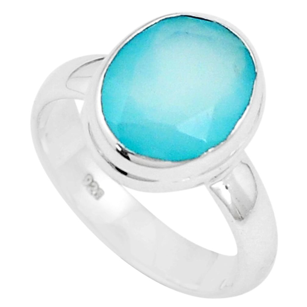 925 sterling silver 4.82cts natural aqua chalcedony solitaire ring size 6 p9650