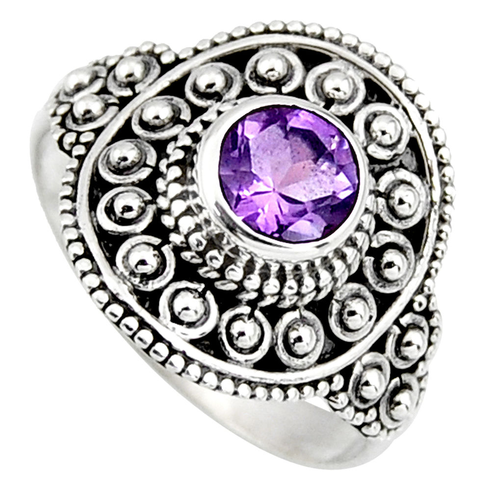 925 silver 1.09cts natural purple amethyst round solitaire ring size 7.5 p96708