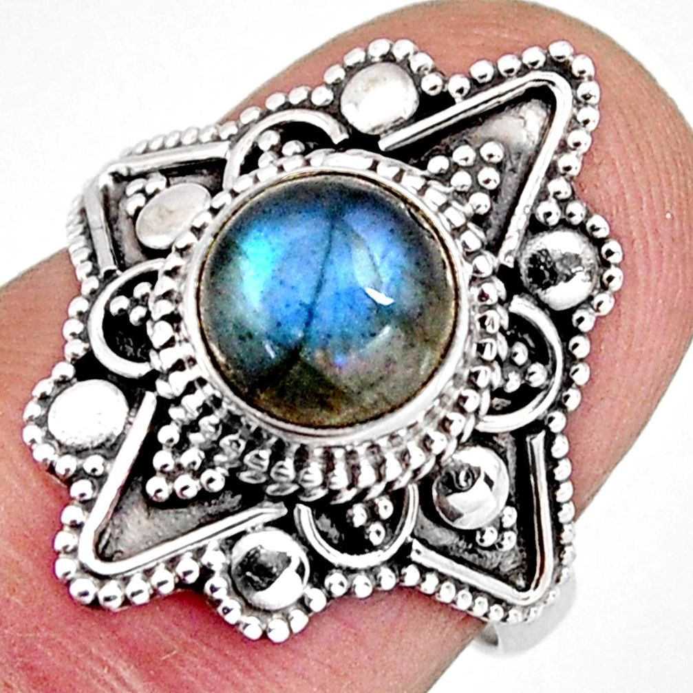 3.08cts solitaire natural blue labradorite 925 silver ring size 6 p96762