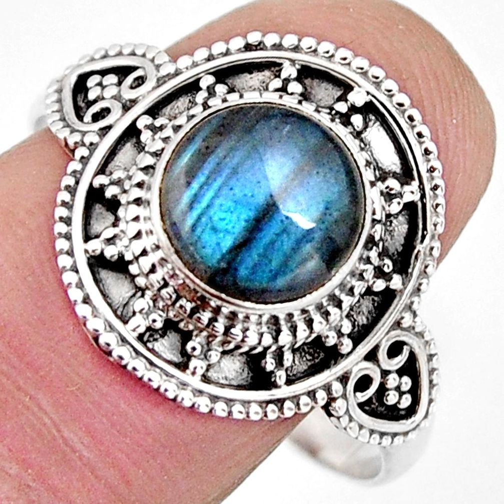 3.32cts solitaire natural blue labradorite 925 silver ring size 10 p96765