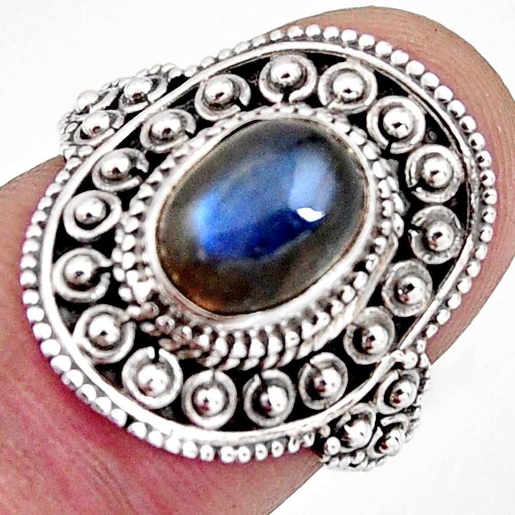 2.98cts solitaire natural blue labradorite 925 silver ring size 6 p96785