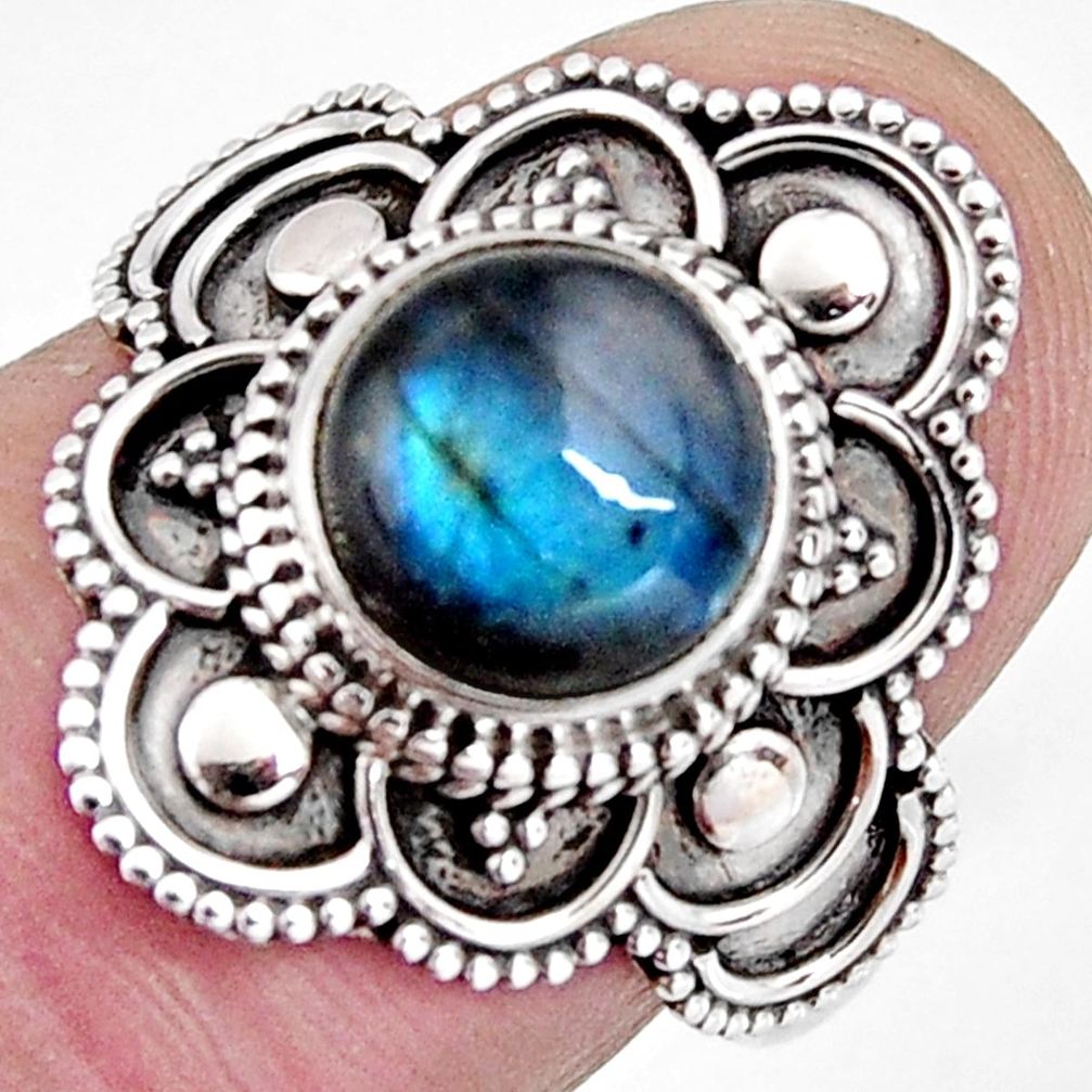3.26cts solitaire natural blue labradorite 925 silver ring size 7.5 p96792