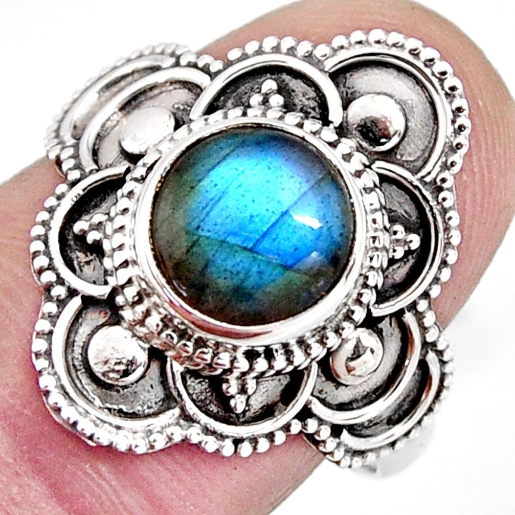 3.32cts solitaire natural blue labradorite 925 silver ring size 8.5 p96798