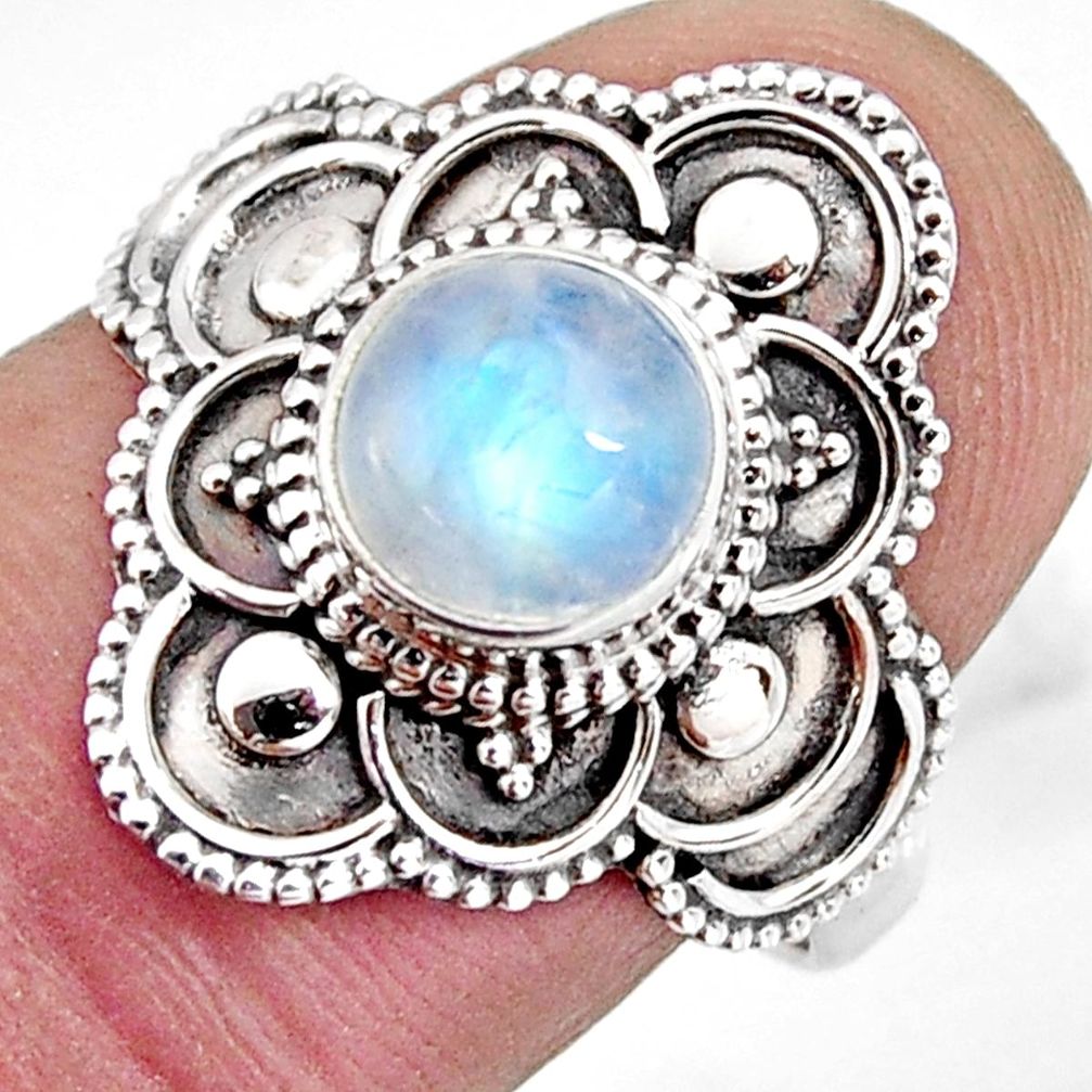 2.39cts solitaire natural rainbow moonstone 925 silver ring size 8 p96817