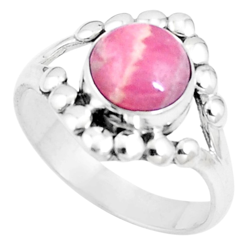 Natural pink rhodochrosite inca rose 925 silver solitaire ring size 7.5 p9683