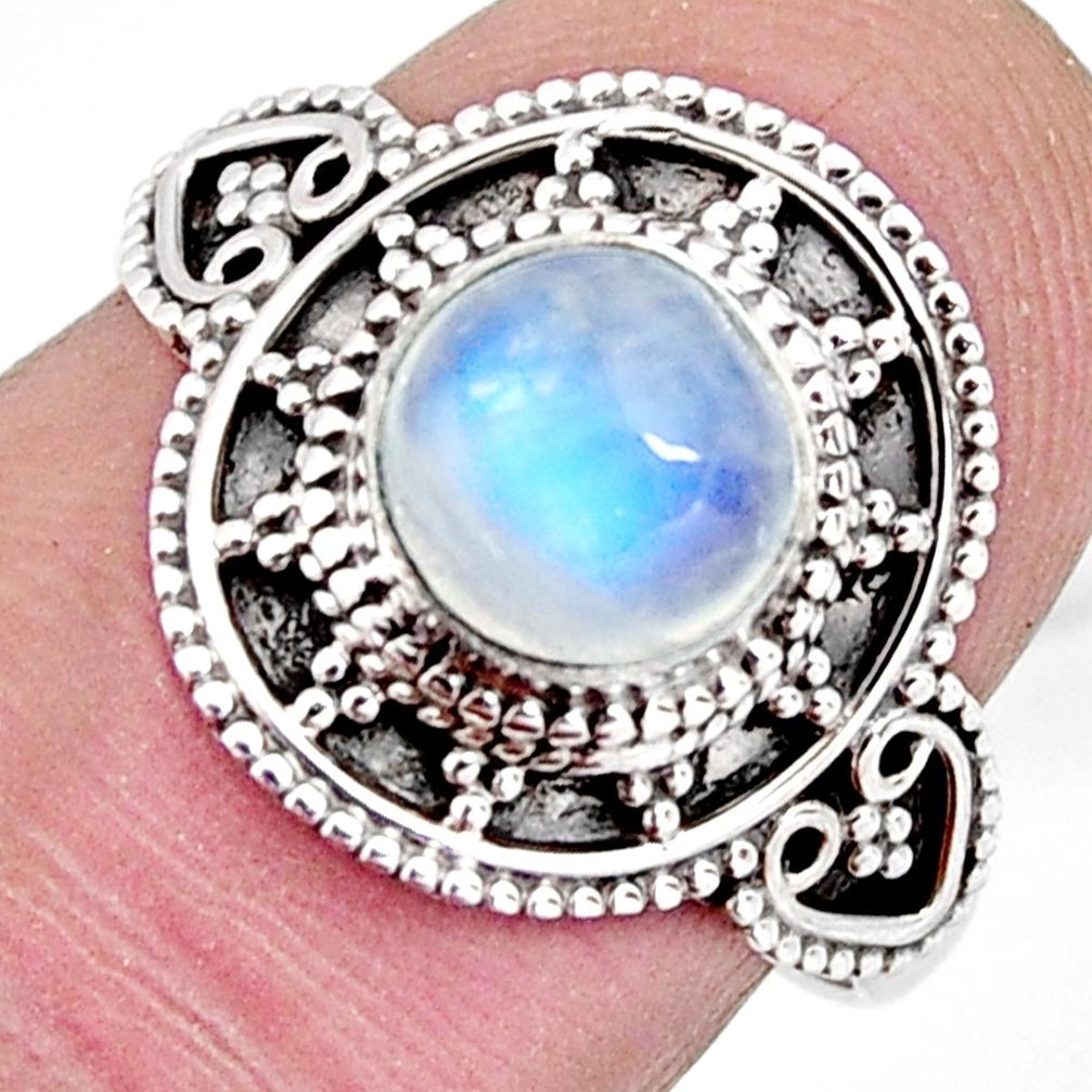 2.44cts solitaire natural rainbow moonstone 925 silver ring size 7.5 p96835