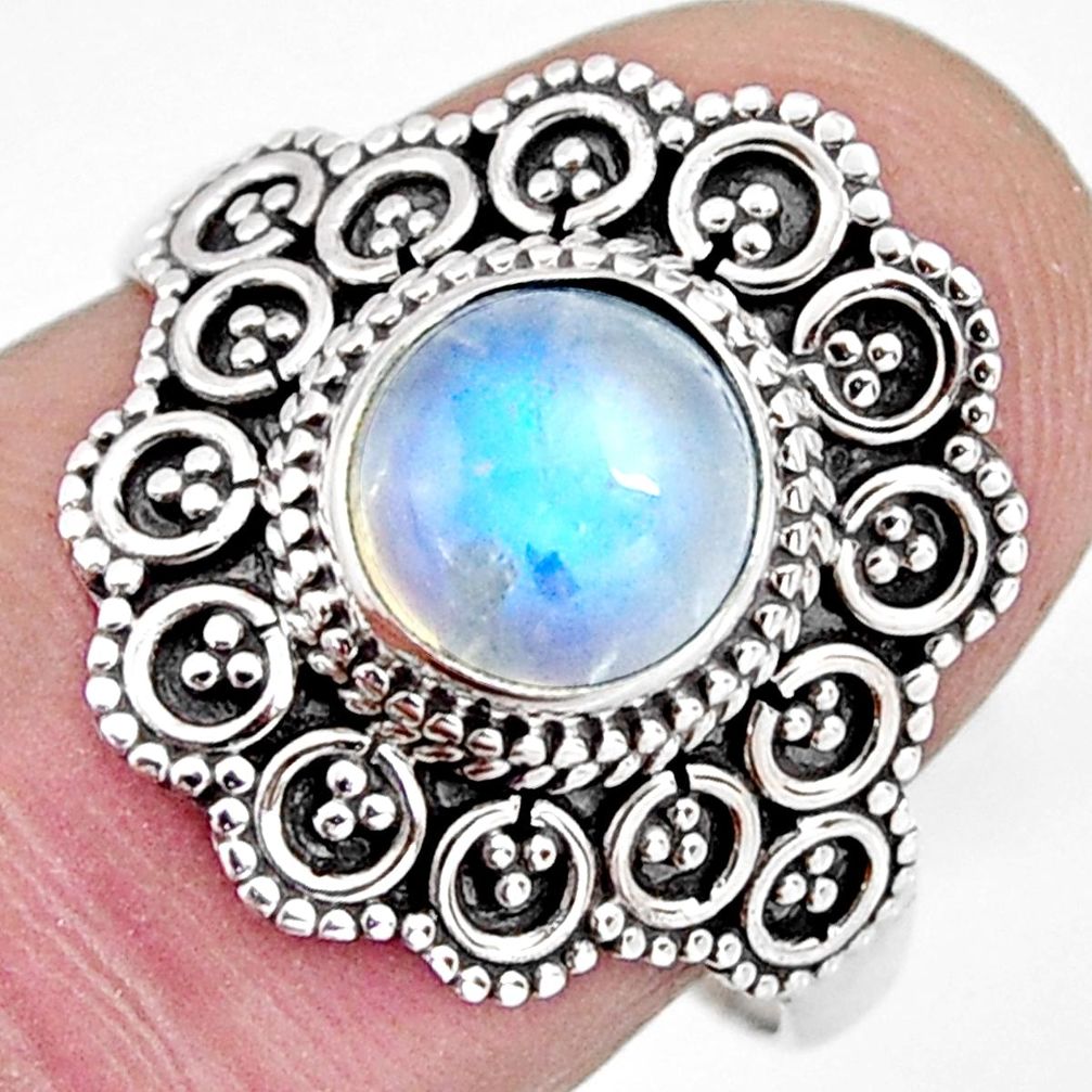 2.58cts solitaire natural rainbow moonstone 925 silver ring size 7.5 p96837