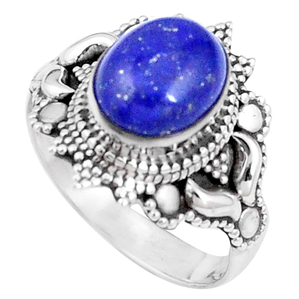 925 silver 4.51cts natural blue lapis lazuli solitaire ring jewelry size 8 p9784