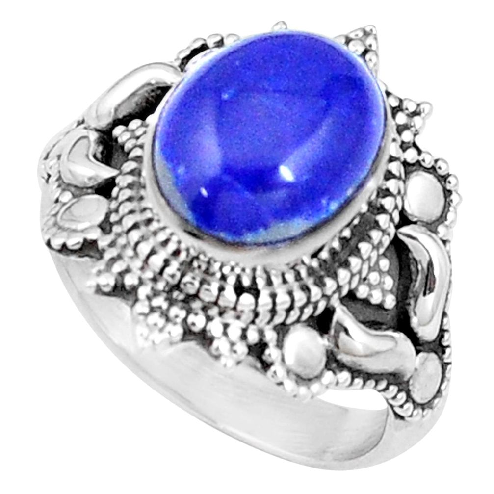 4.46cts natural blue lapis lazuli 925 silver solitaire ring jewelry size 6 p9785