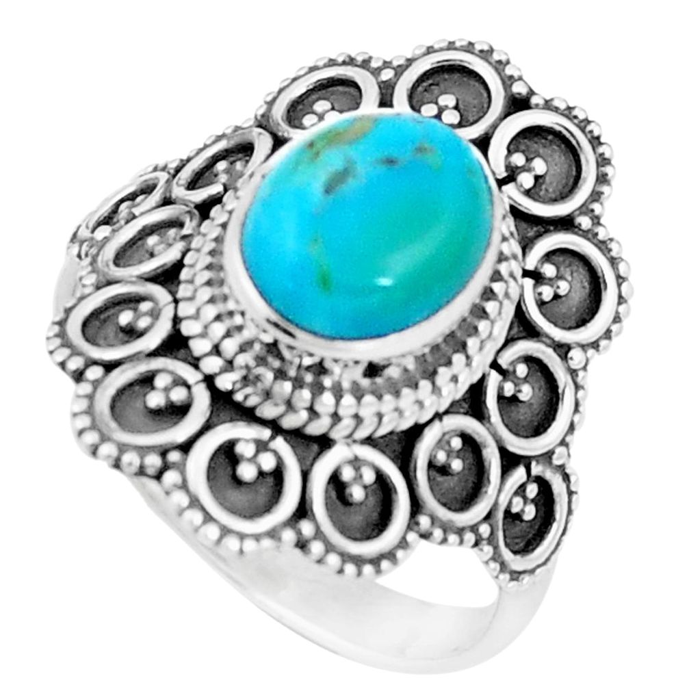 4.20cts natural green kingman turquoise 925 silver solitaire ring size 9 p9827