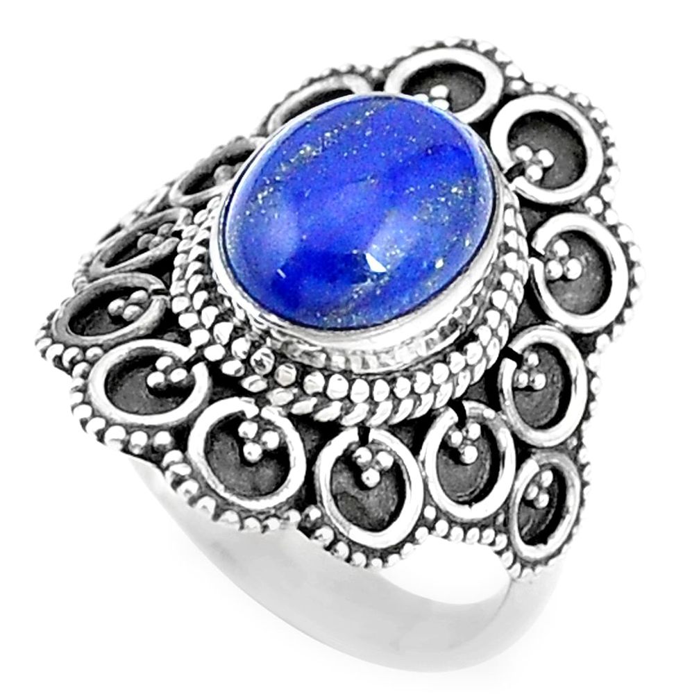 4.38cts natural blue lapis lazuli 925 silver solitaire ring jewelry size 7 p9828