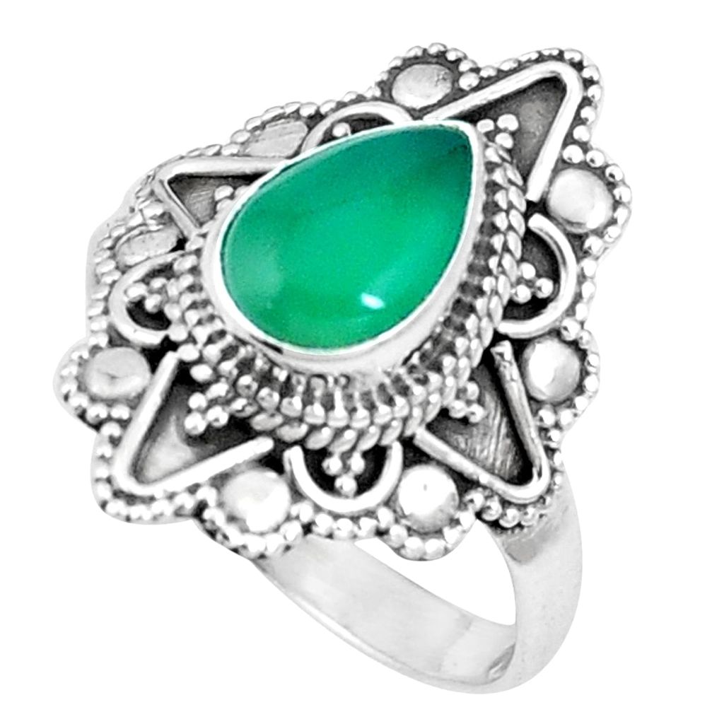 2.31cts natural green chalcedony 925 silver solitaire ring jewelry size 9 p9847