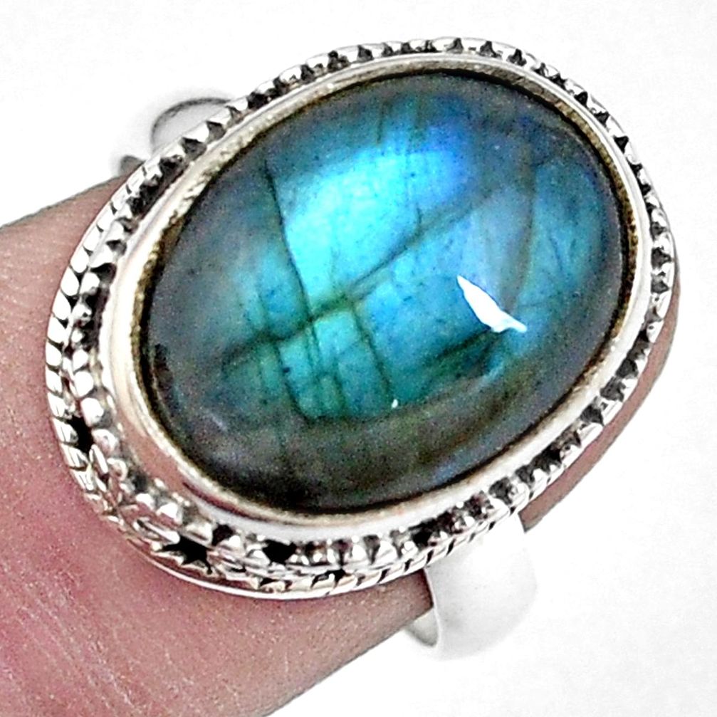 10.89cts natural blue labradorite 925 silver solitaire ring size 7.5 p9975