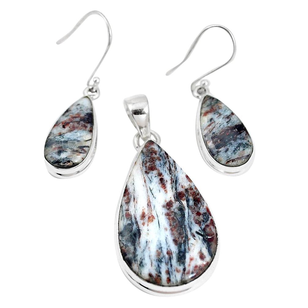 39.66cts natural bronze astrophyllite 925 silver pendant earrings set p16361