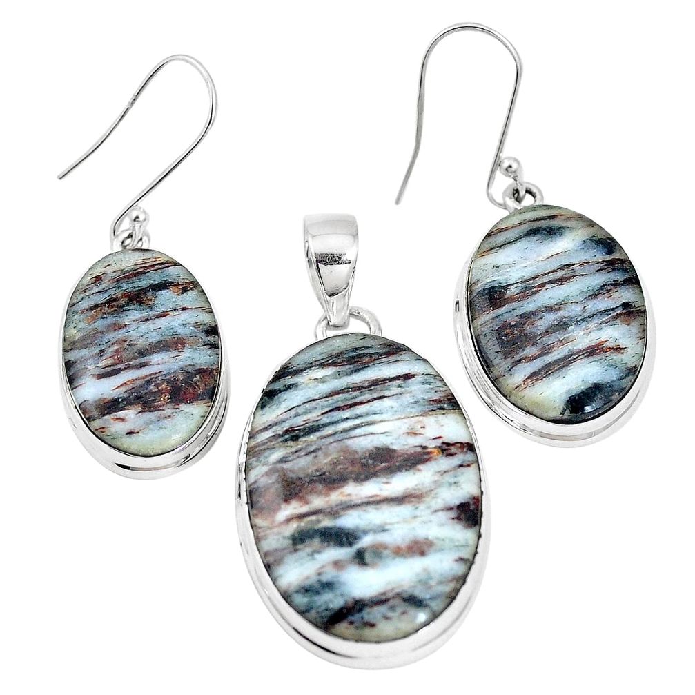925 silver 47.17cts natural bronze astrophyllite pendant earrings set p16364