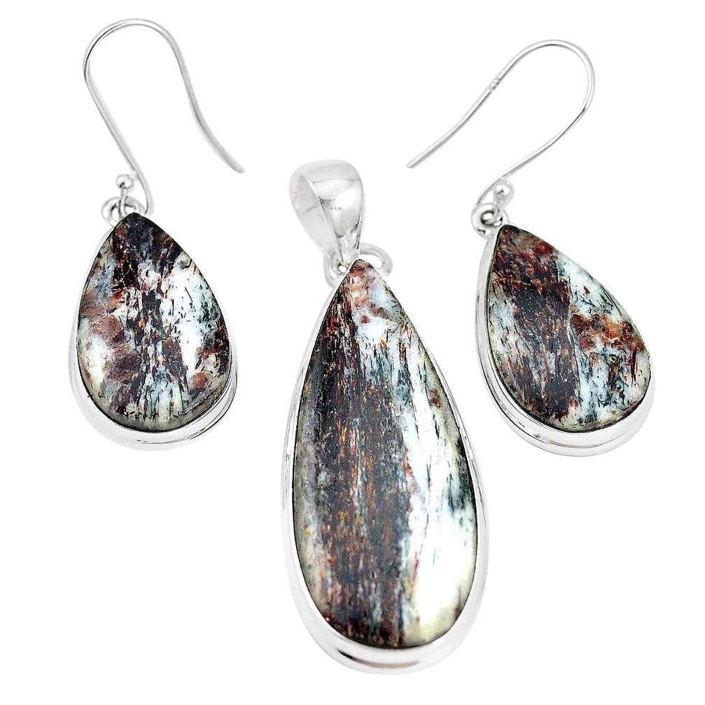 43.98cts natural bronze astrophyllite 925 silver pendant earrings set p16365