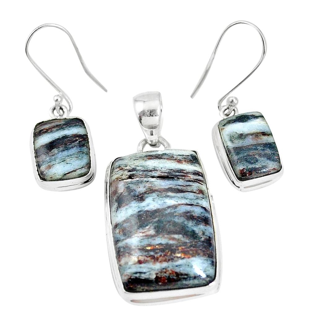 37.50cts natural bronze astrophyllite 925 silver pendant earrings set p16367