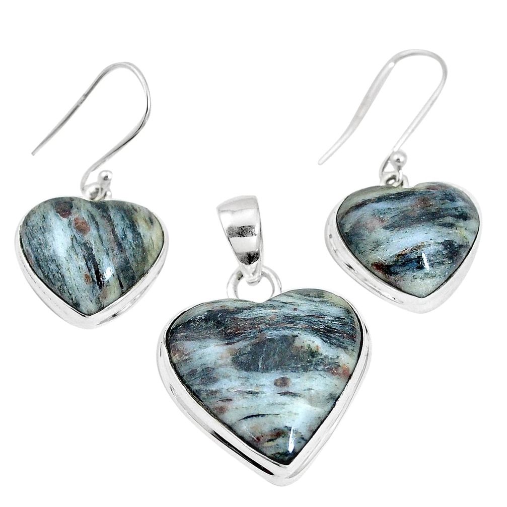 925 silver 34.48cts natural bronze astrophyllite pendant earrings set p16368