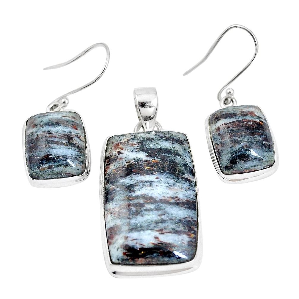 42.85cts natural bronze astrophyllite 925 silver pendant earrings set p16369