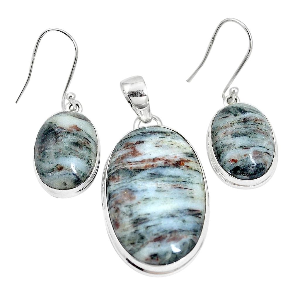 43.90cts natural bronze astrophyllite 925 silver pendant earrings set p16372