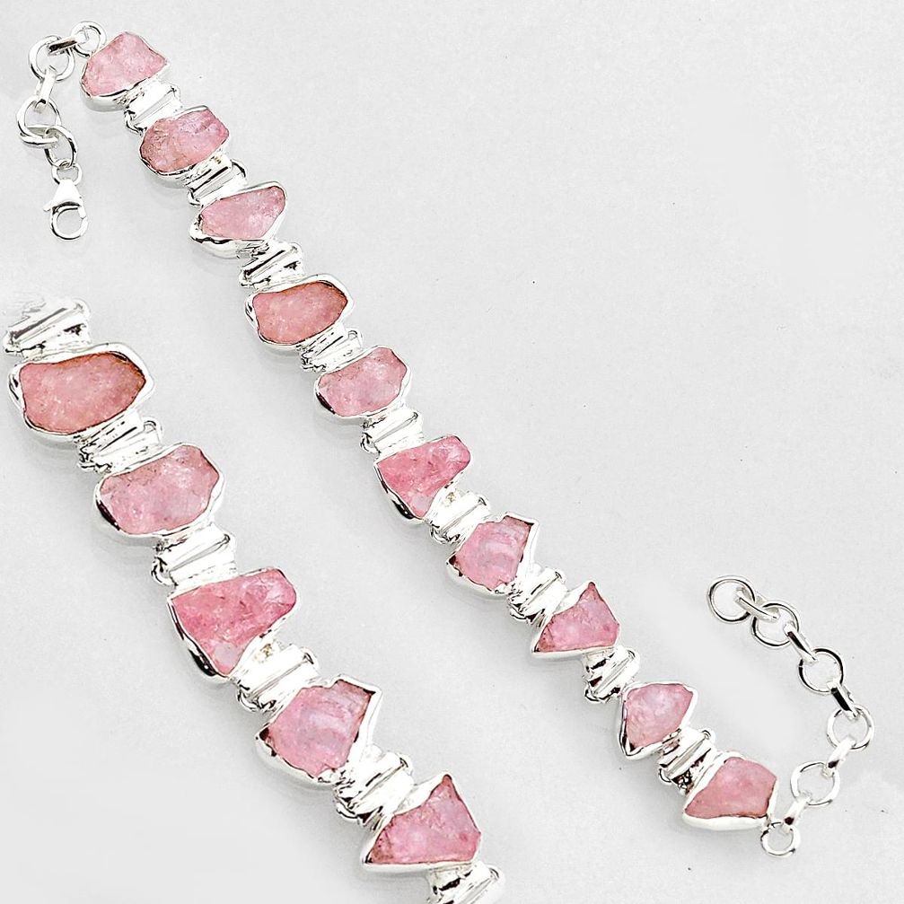 925 sterling silver 46.18cts natural pink morganite rough tennis bracelet r1348