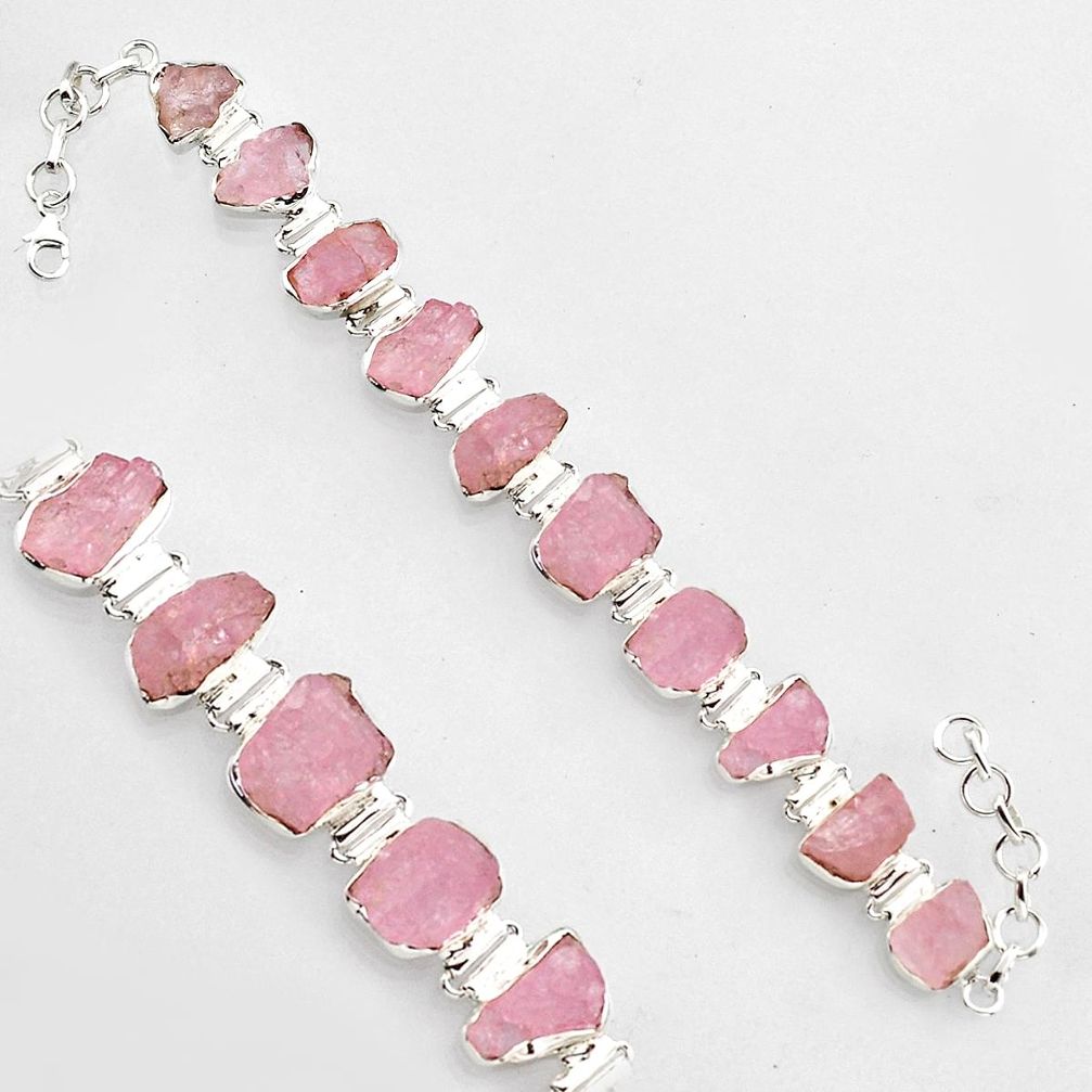 61.59cts natural pink morganite rough 925 sterling silver tennis bracelet r1351