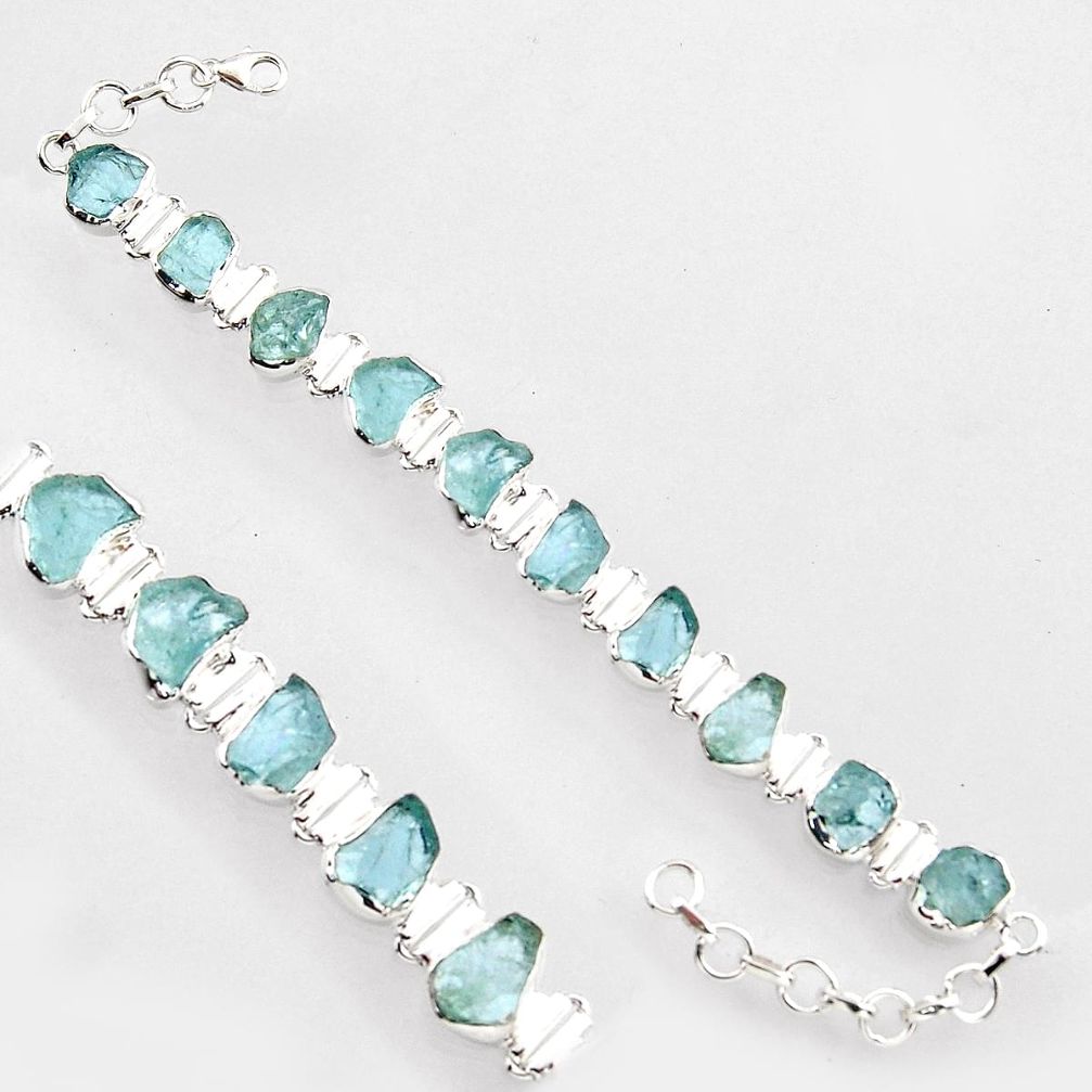 925 sterling silver 39.67cts natural aqua aquamarine rough tennis bracelet r1352