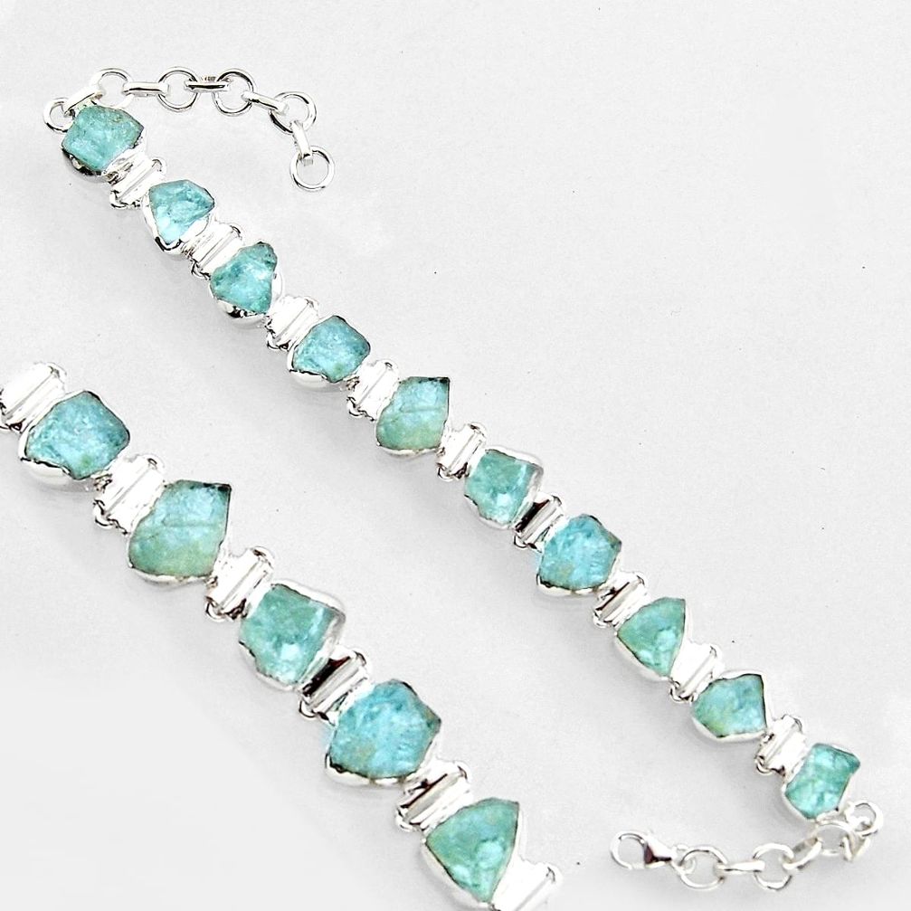 45.26cts natural aqua aquamarine rough 925 sterling silver tennis bracelet r1353