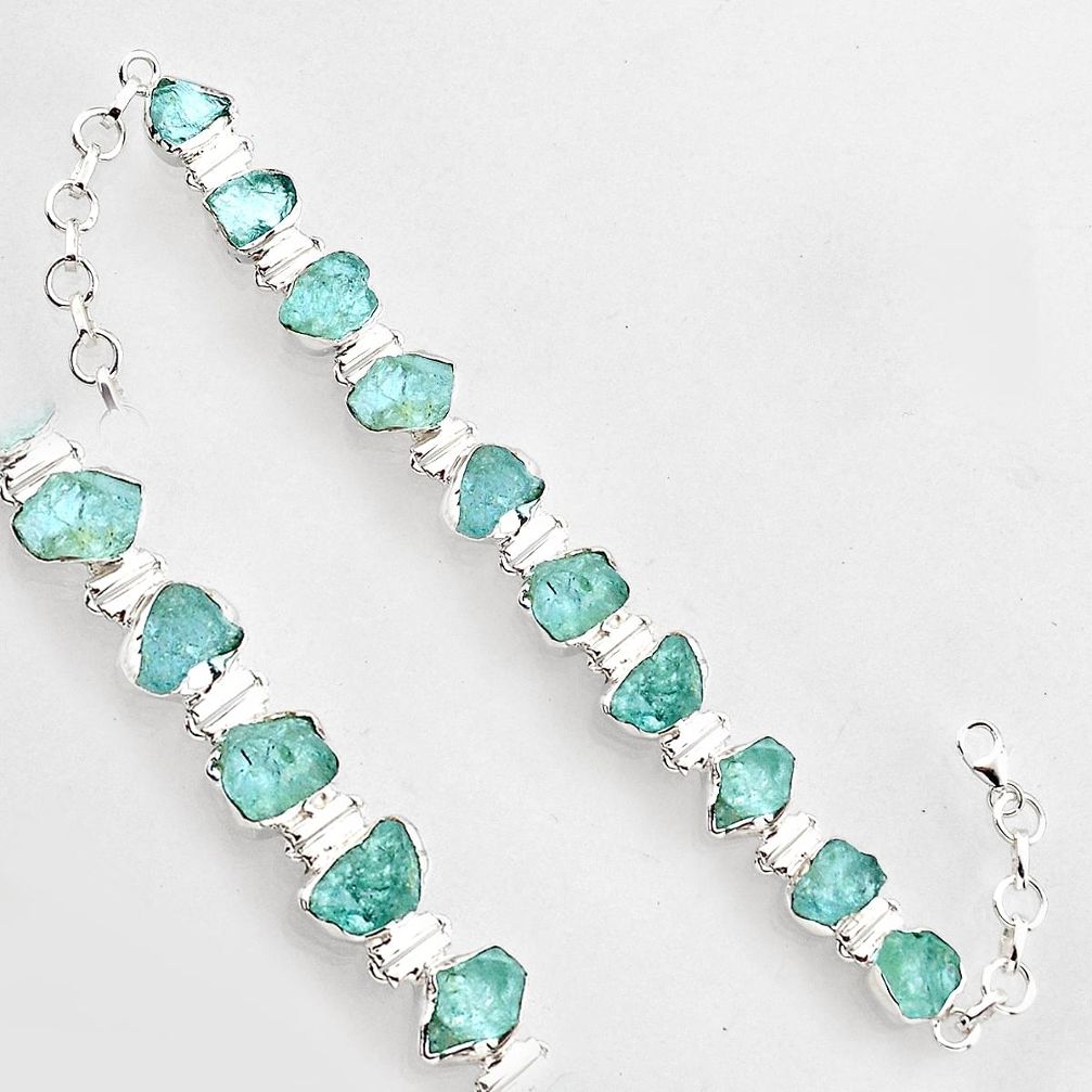 925 sterling silver 47.23cts natural aqua aquamarine rough tennis bracelet r1356