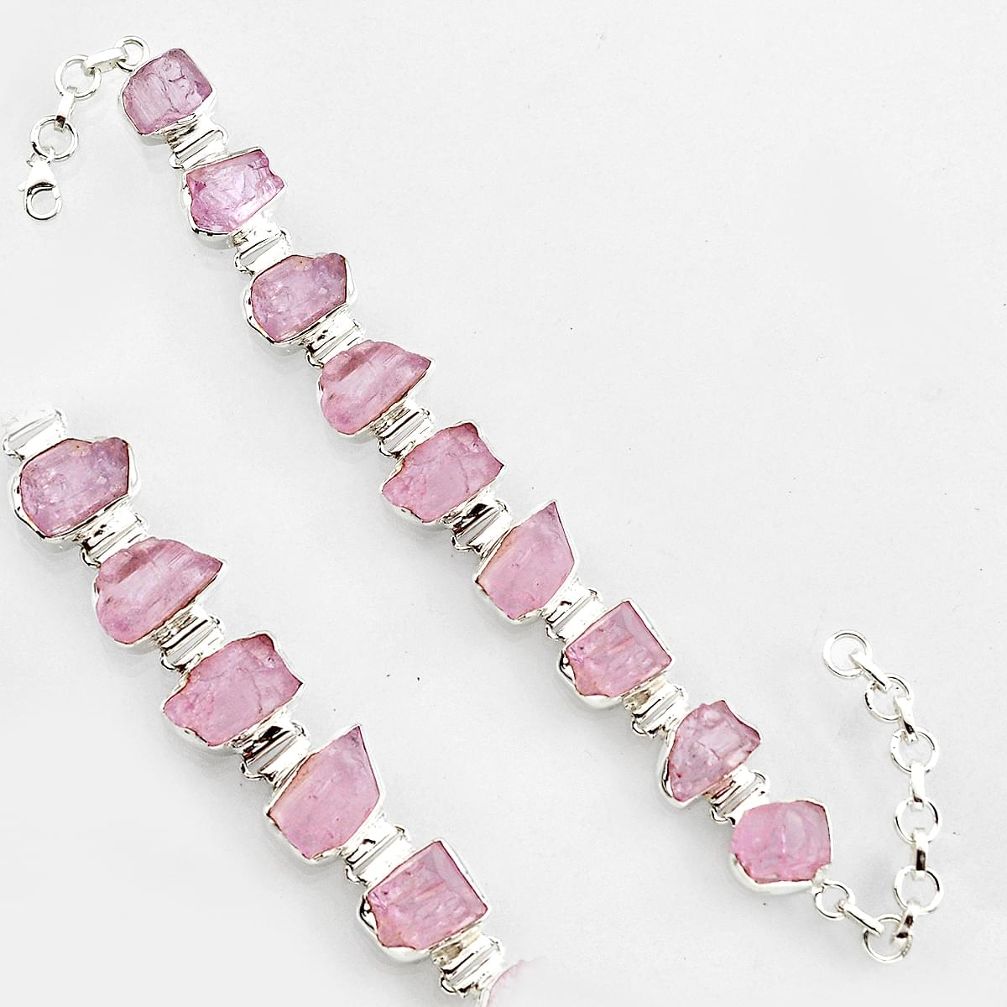 74.14cts natural pink kunzite rough 925 sterling silver tennis bracelet r1361