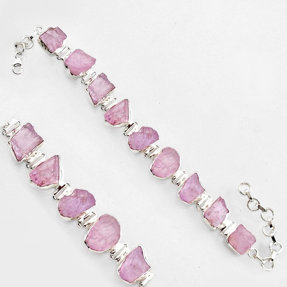 78.09cts natural pink kunzite rough 925 sterling silver tennis bracelet r1362