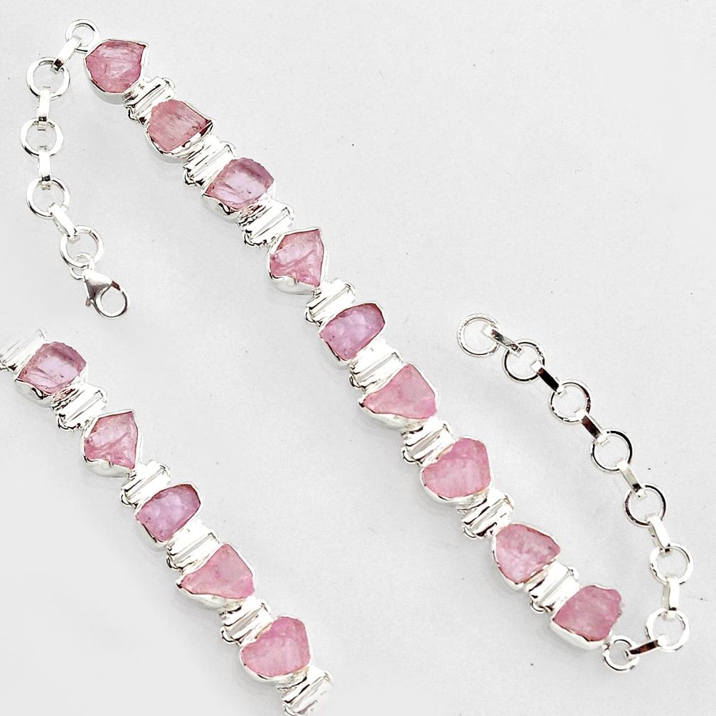 39.70cts natural pink kunzite rough 925 sterling silver tennis bracelet r1365