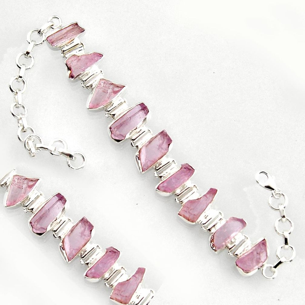 925 sterling silver 49.66cts natural pink kunzite rough tennis bracelet r1369