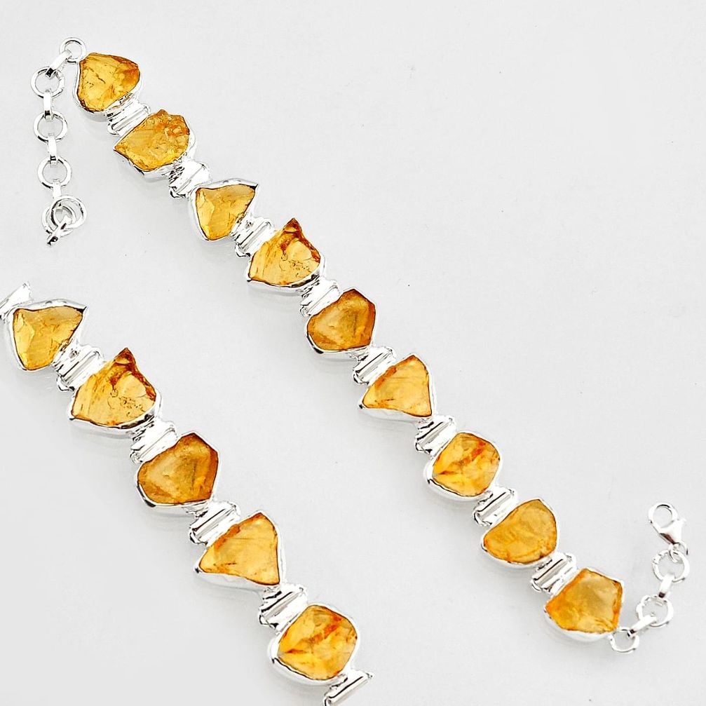 49.94cts natural yellow citrine rough 925 sterling silver tennis bracelet r1373