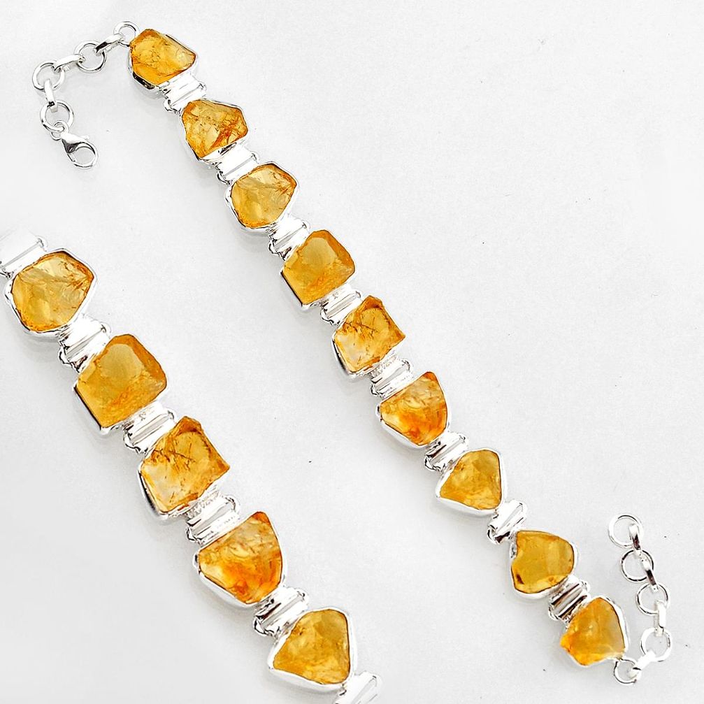 61.41cts natural yellow citrine rough 925 silver tennis bracelet jewelry r1376